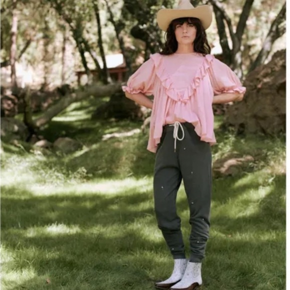 The GREAT. Pale Pink Ruffled Blouse Size 1 - Picture 1 of 12